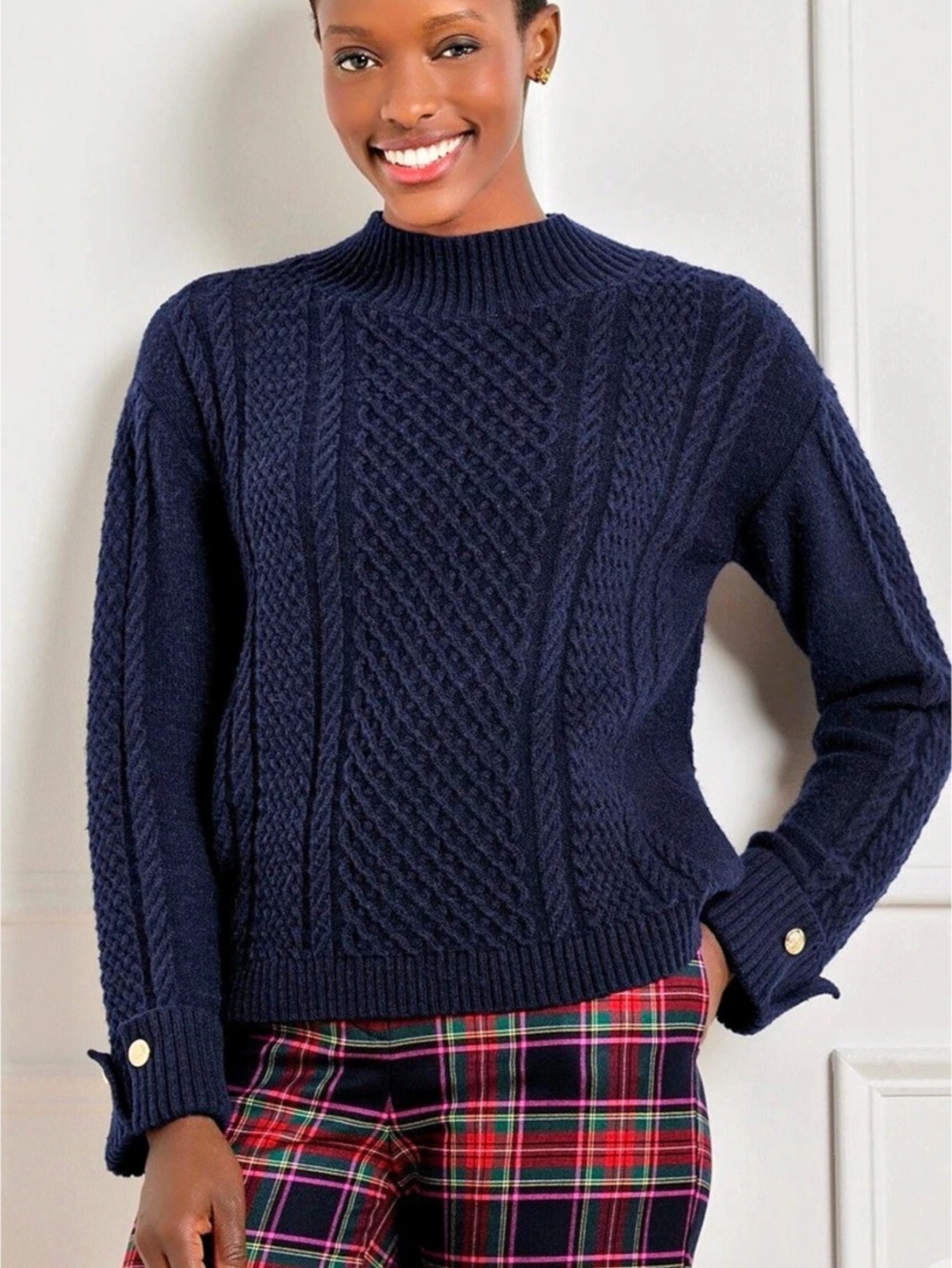 Talbots Cable Knit Button Cuff Sweater